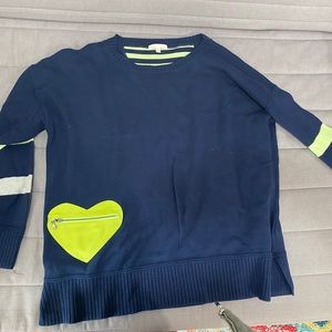Lisa Todd Sweater, navy and lime green.